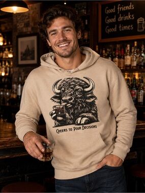 Ales to trails buffalo Cheers to Pour Decisions Tan Graphic Hoodie New